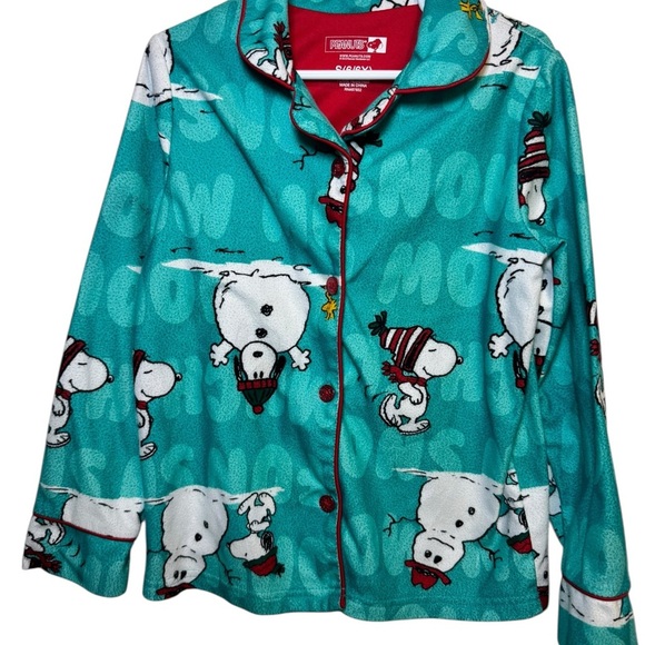 💥Peanuts Snowman Pajama Set - Teal and White Kids 6/6x - Picture 2 of 6
